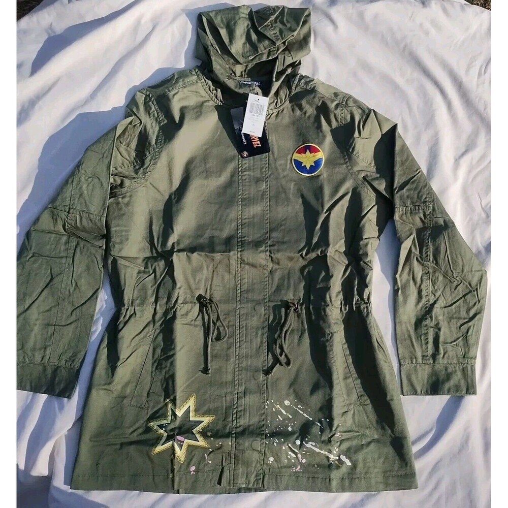 Marvel Ms. Marvel Patch Anorak Military Green Jacket Sloth Size XL Nwt